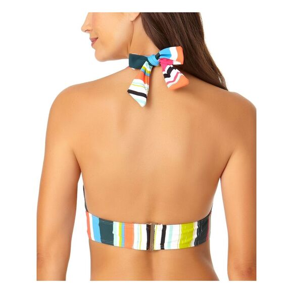 ANNE COLE Women's Multi Color Colorblocked Stripe Tie Halter Swimsuit Top XS - Picture 2 of 2